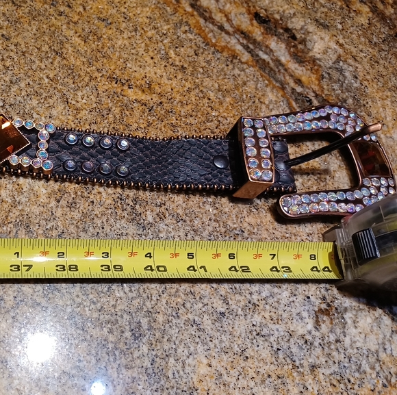 Buckle Bling Rhinestone Rose Gold Hardware Brown Snakeprint Leather Belt NEW - Picture 11 of 11